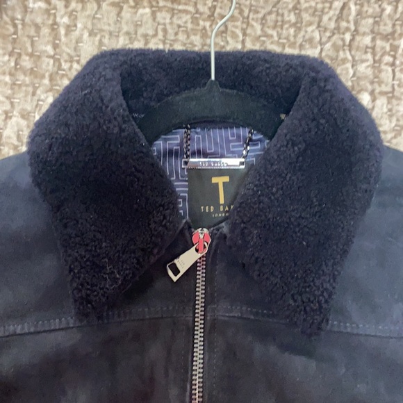 Ted Baker blue suede jacket with shearling collar - Picture 4 of 7